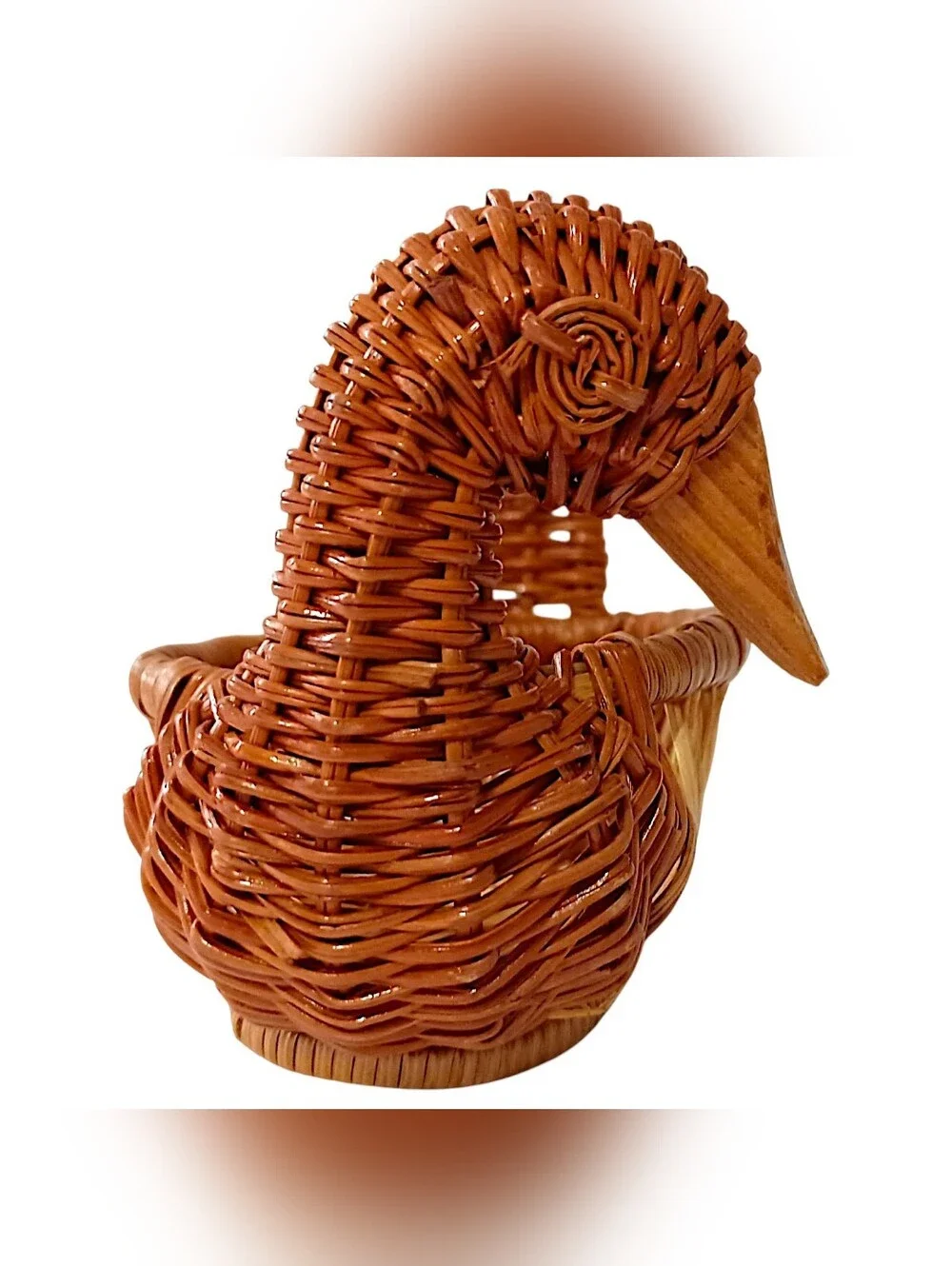 Vtg Mini Wicker Duck Goose Basket Planter Succulents Brown Figural Cottage Core
